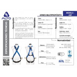Arnés multipropósitos de posicionamiento 4 anillos A6P-STD Alto Altura Segura